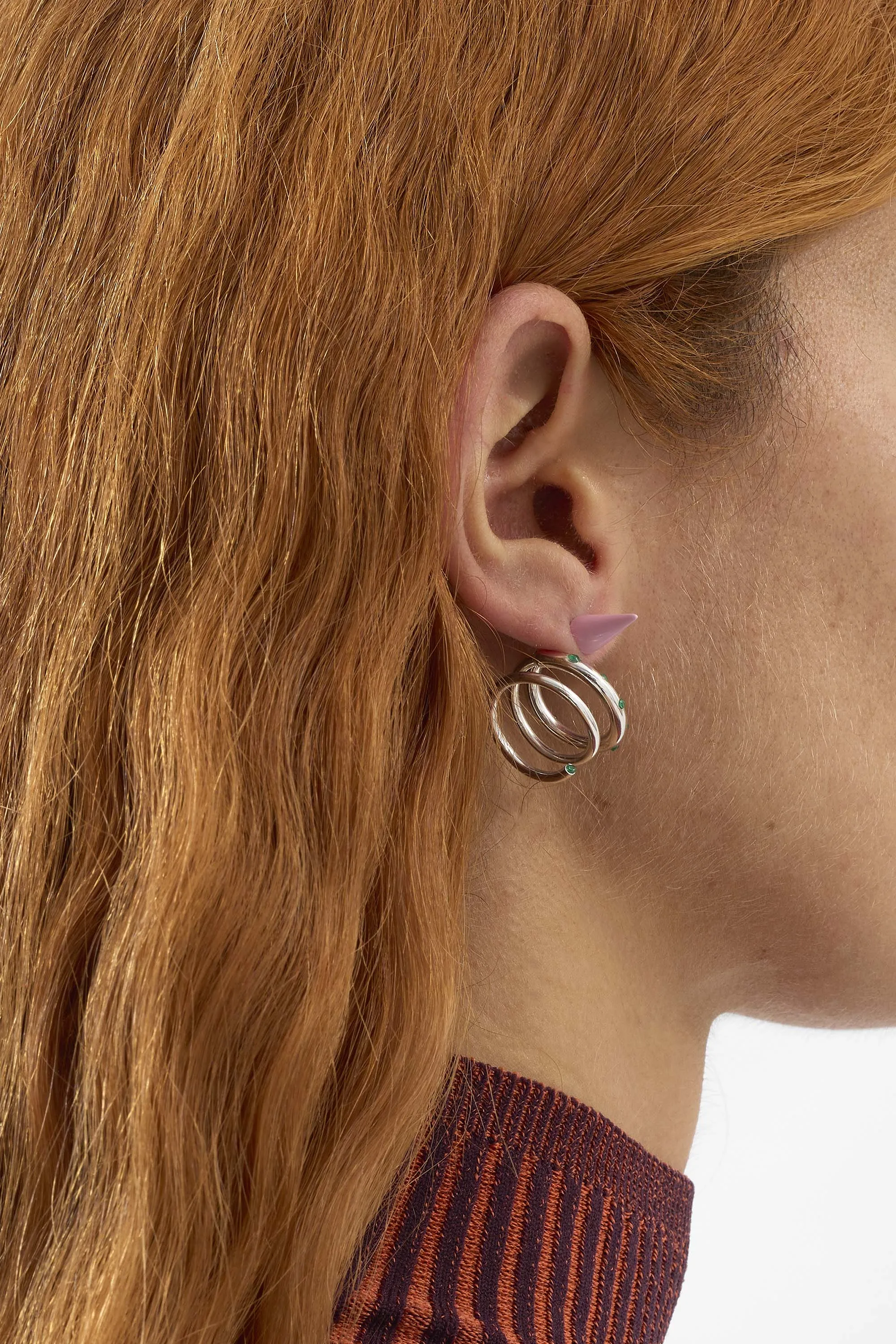 SMALL SPIRAL EAR-RING W/ STONES / silver / pink & green sold by Sunnei product image thumbnail 3