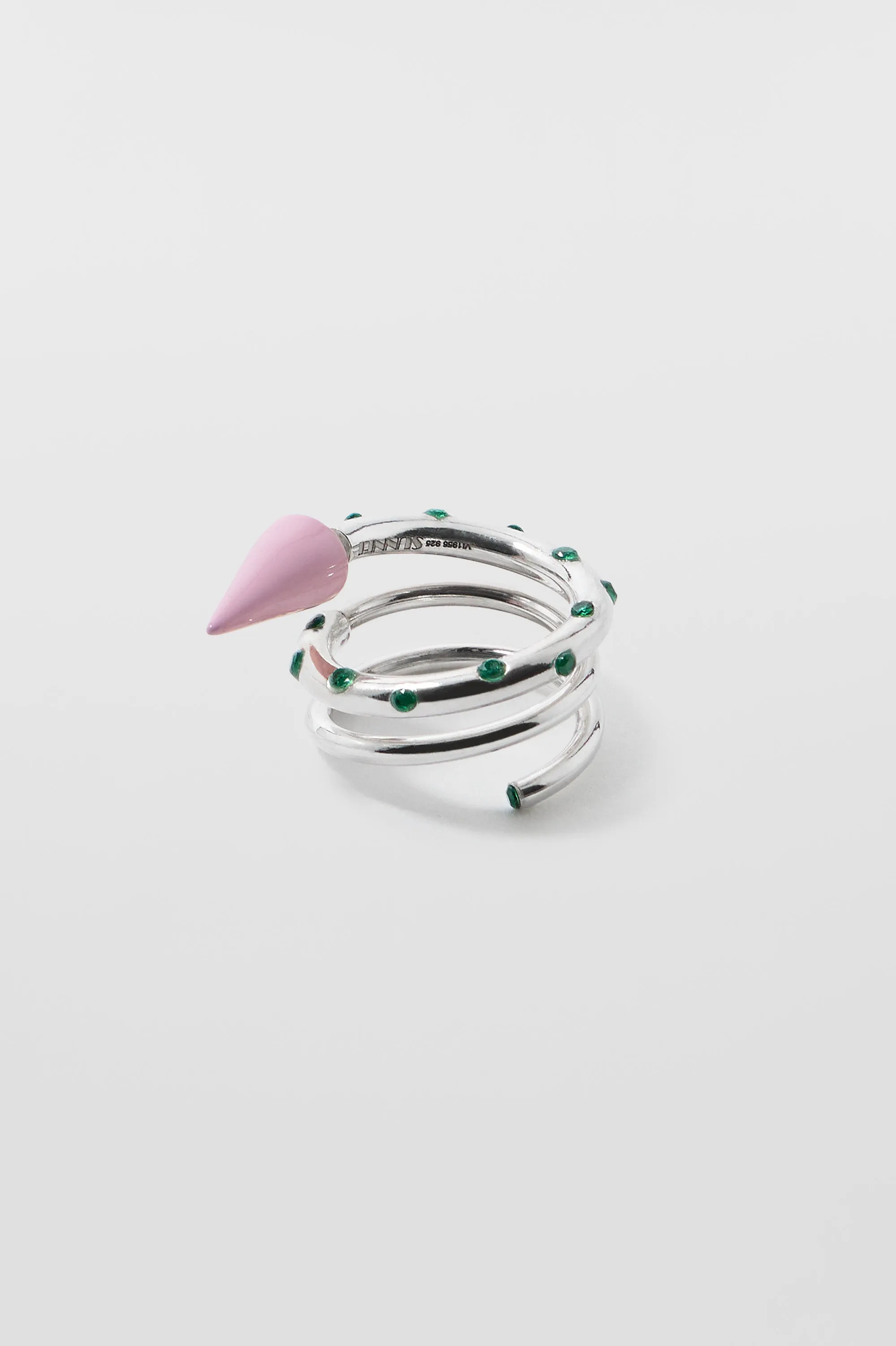 SMALL SPIRAL EAR-RING W/ STONES / silver / pink & green sold by Sunnei product image thumbnail 5