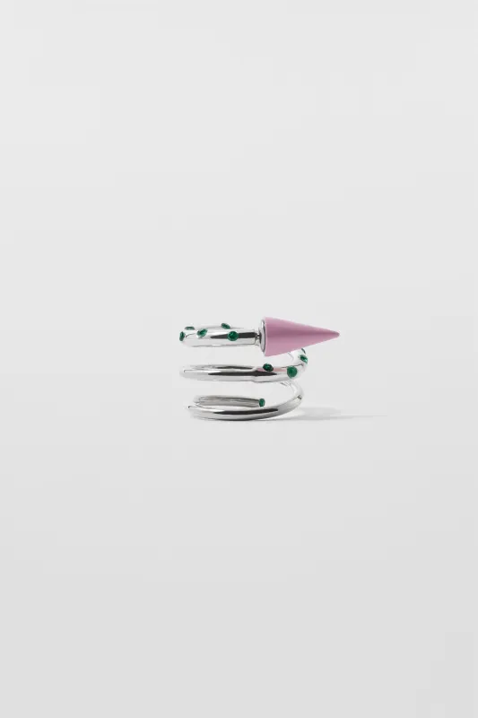 SMALL SPIRAL EAR-RING W/ STONES / silver / pink & green sold by Sunnei