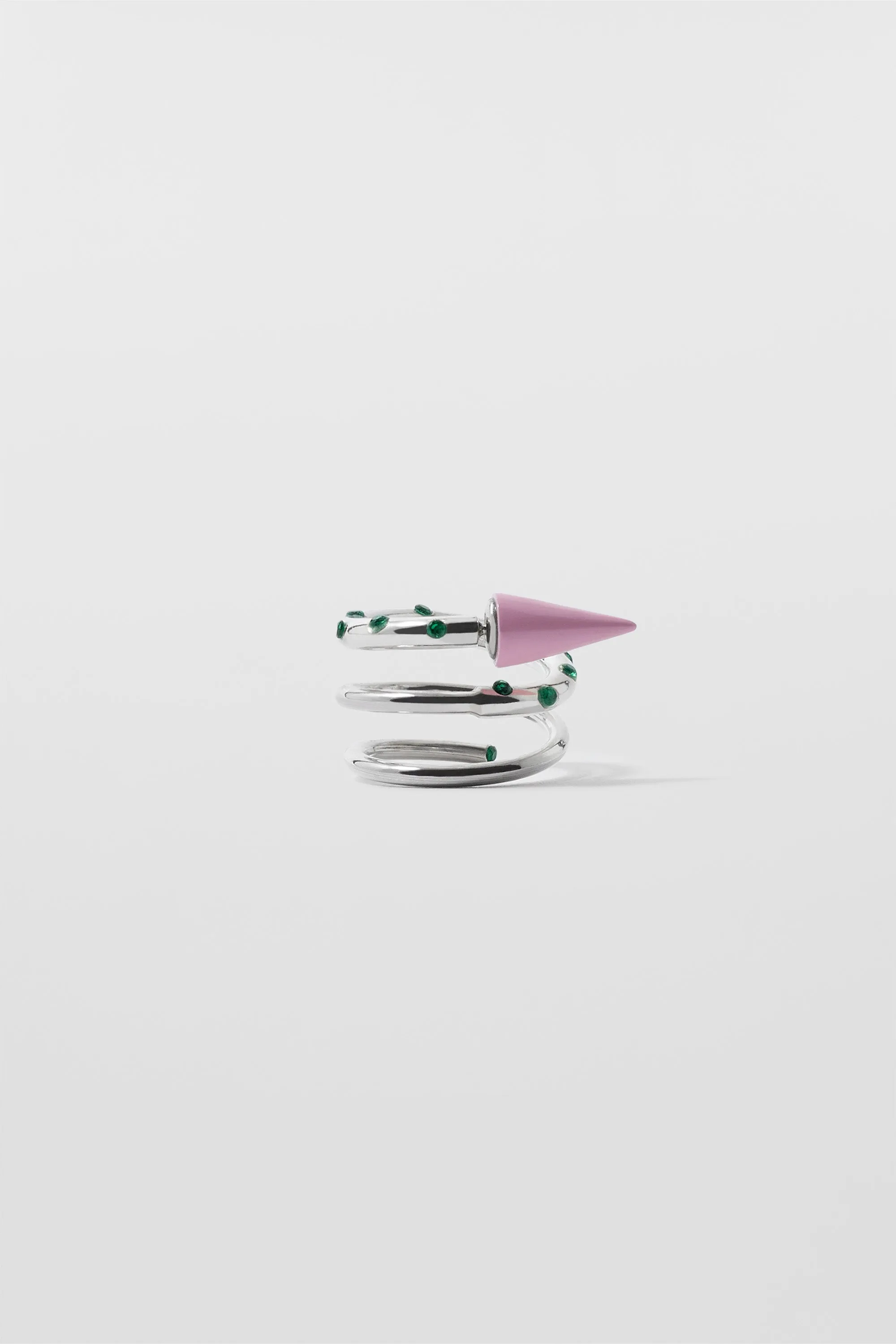 SMALL SPIRAL EAR-RING W/ STONES / silver / pink & green sold by Sunnei