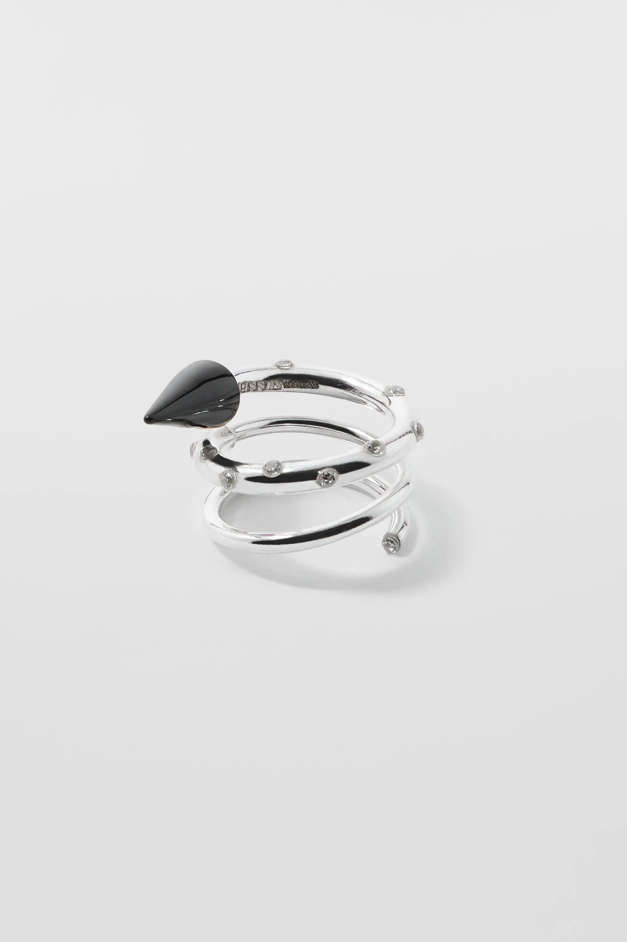 SMALL SPIRAL EAR-RING W/ STONES / silver / black sold by Sunnei product image thumbnail 5
