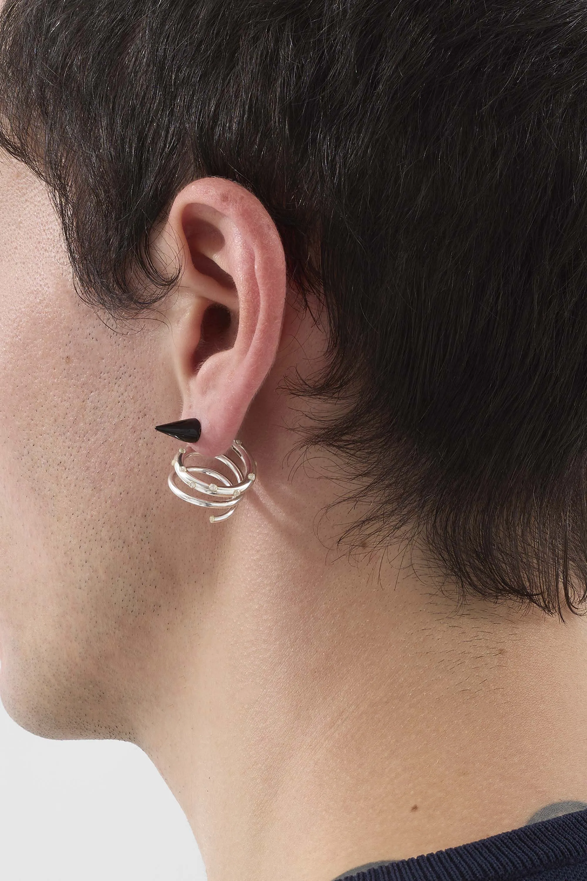 SMALL SPIRAL EAR-RING W/ STONES / silver / black sold by Sunnei product image thumbnail 2