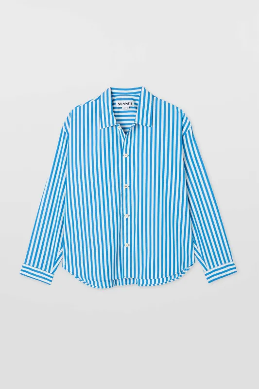 OVER SHIRT / bluette & off white stripes sold by Sunnei