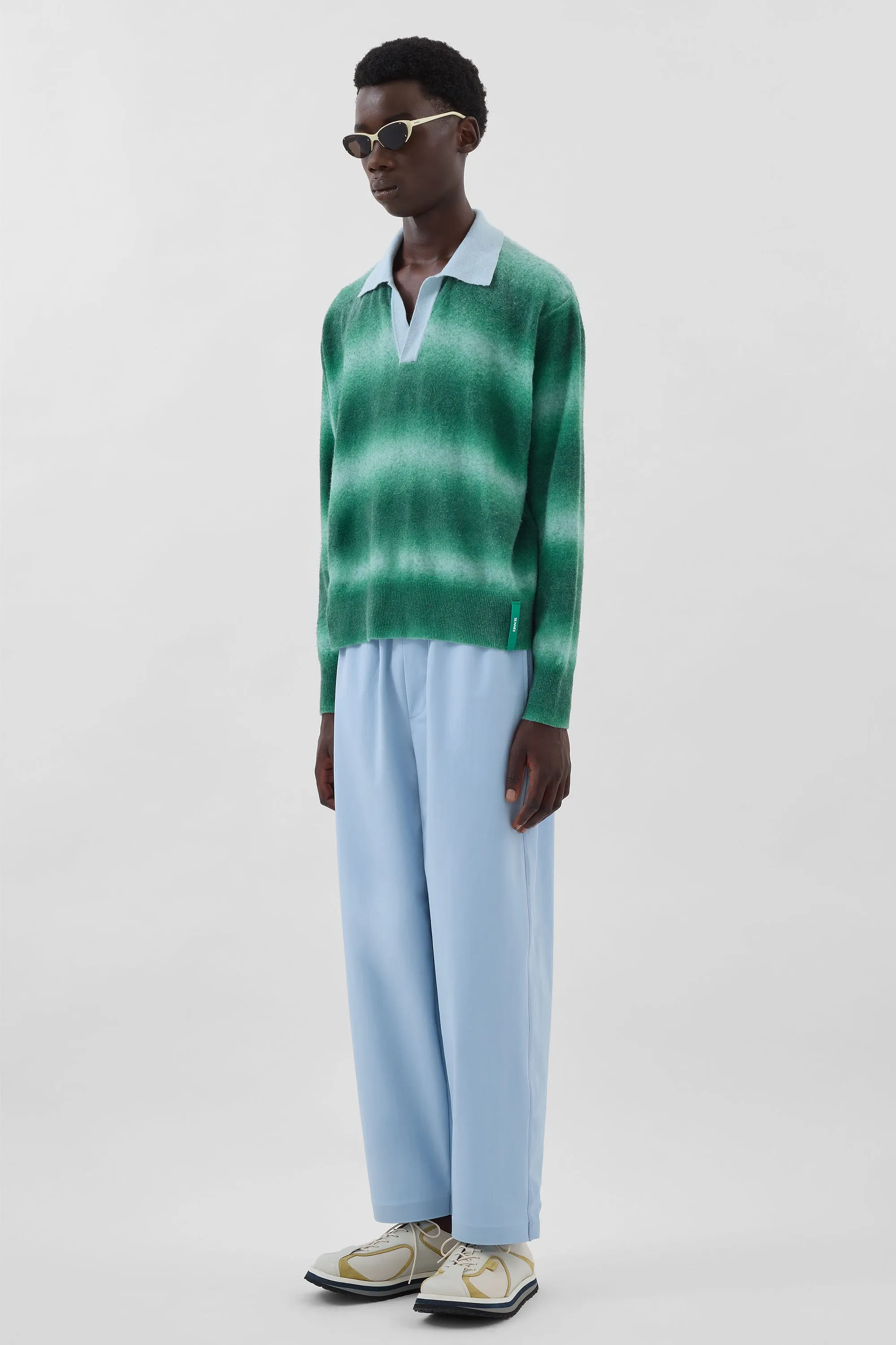 STRIPED KNIT LONGSLEEVE POLO / green & alice blue sold by Sunnei product image thumbnail 3