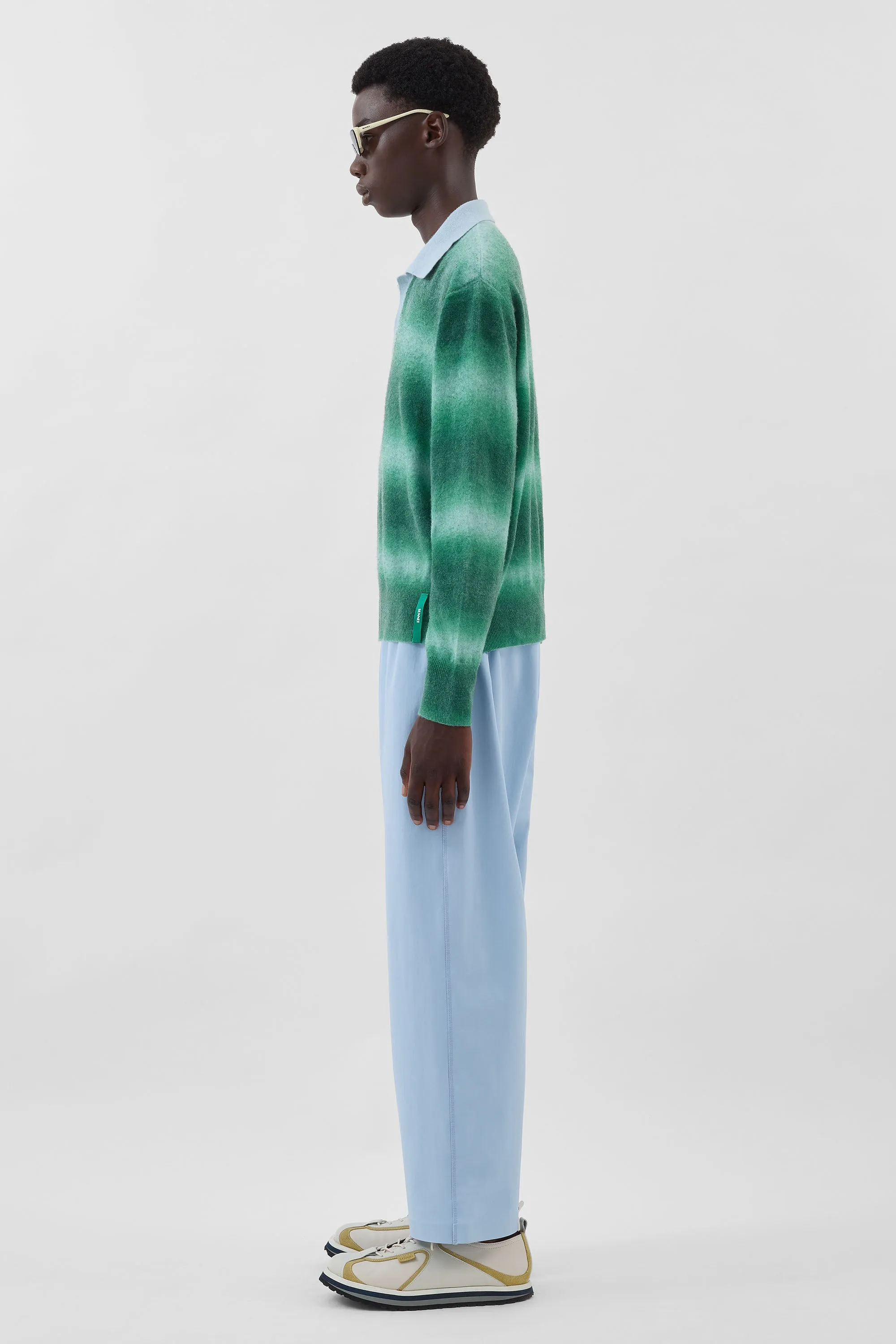 STRIPED KNIT LONGSLEEVE POLO / green & alice blue sold by Sunnei product image thumbnail 4