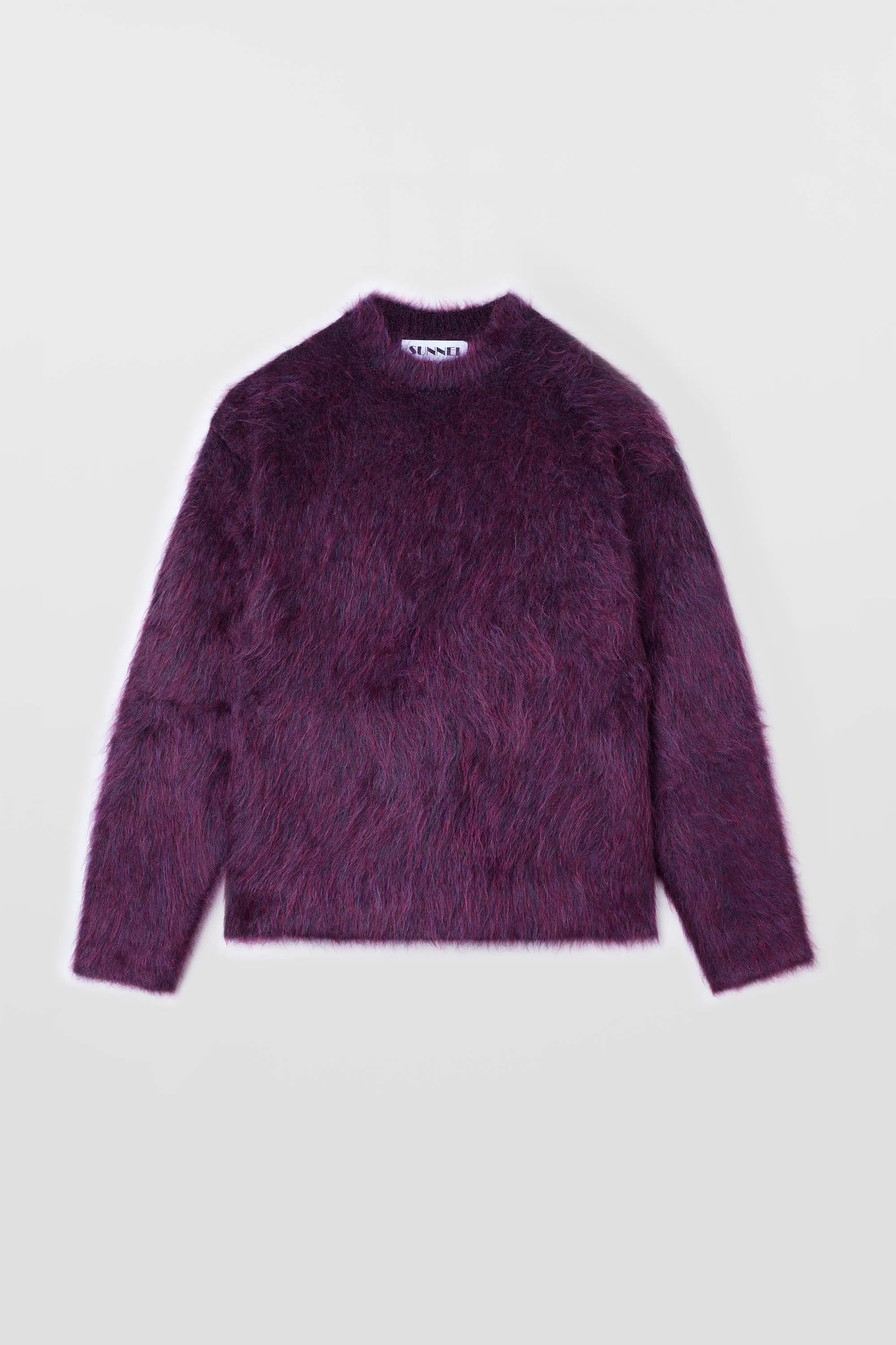 HAIRY KNIT ROUND NECK SWEATER / plum sold by Sunnei
