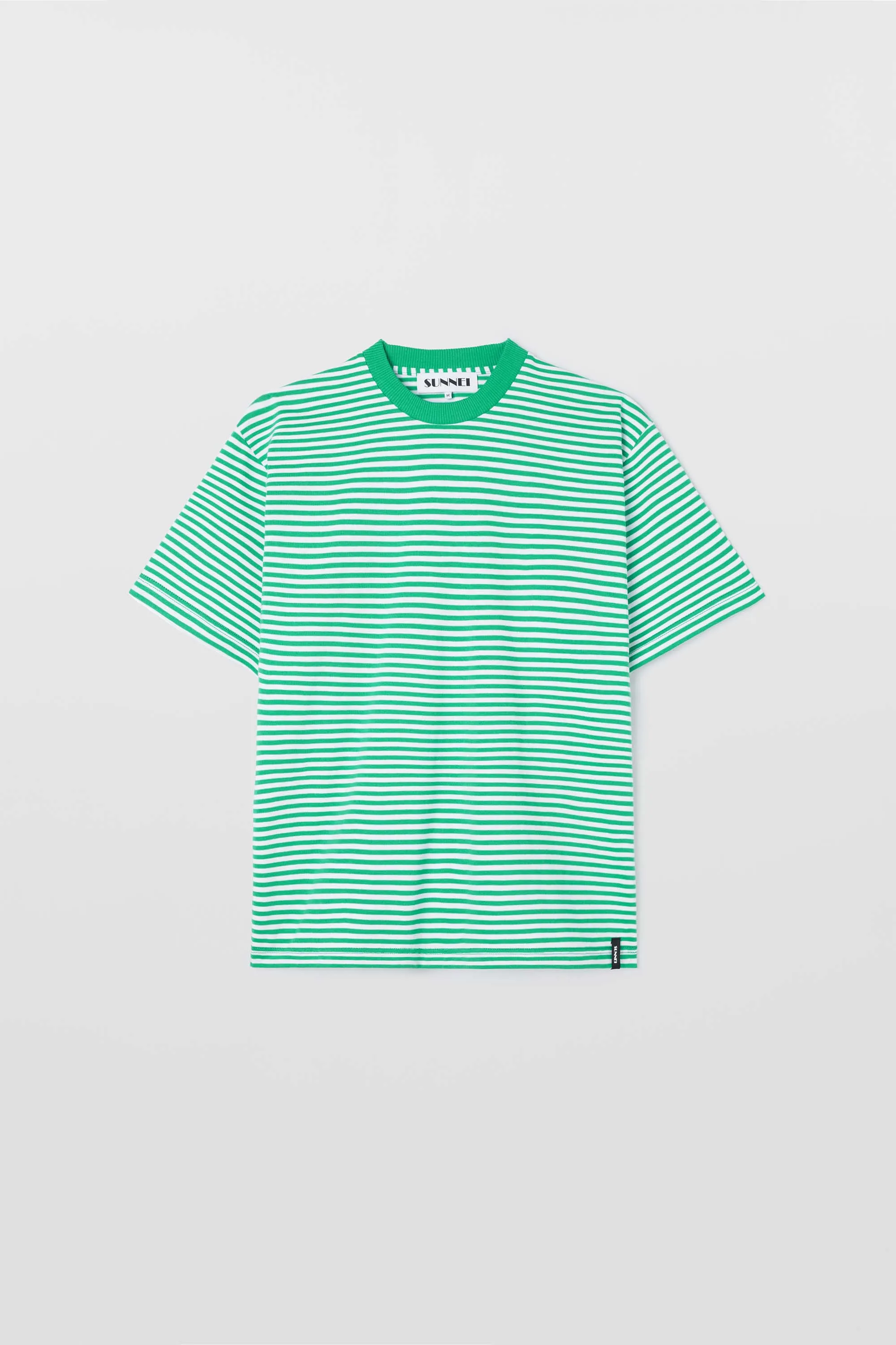 OVER T-SHIRT / off white & bright green stripes sold by Sunnei