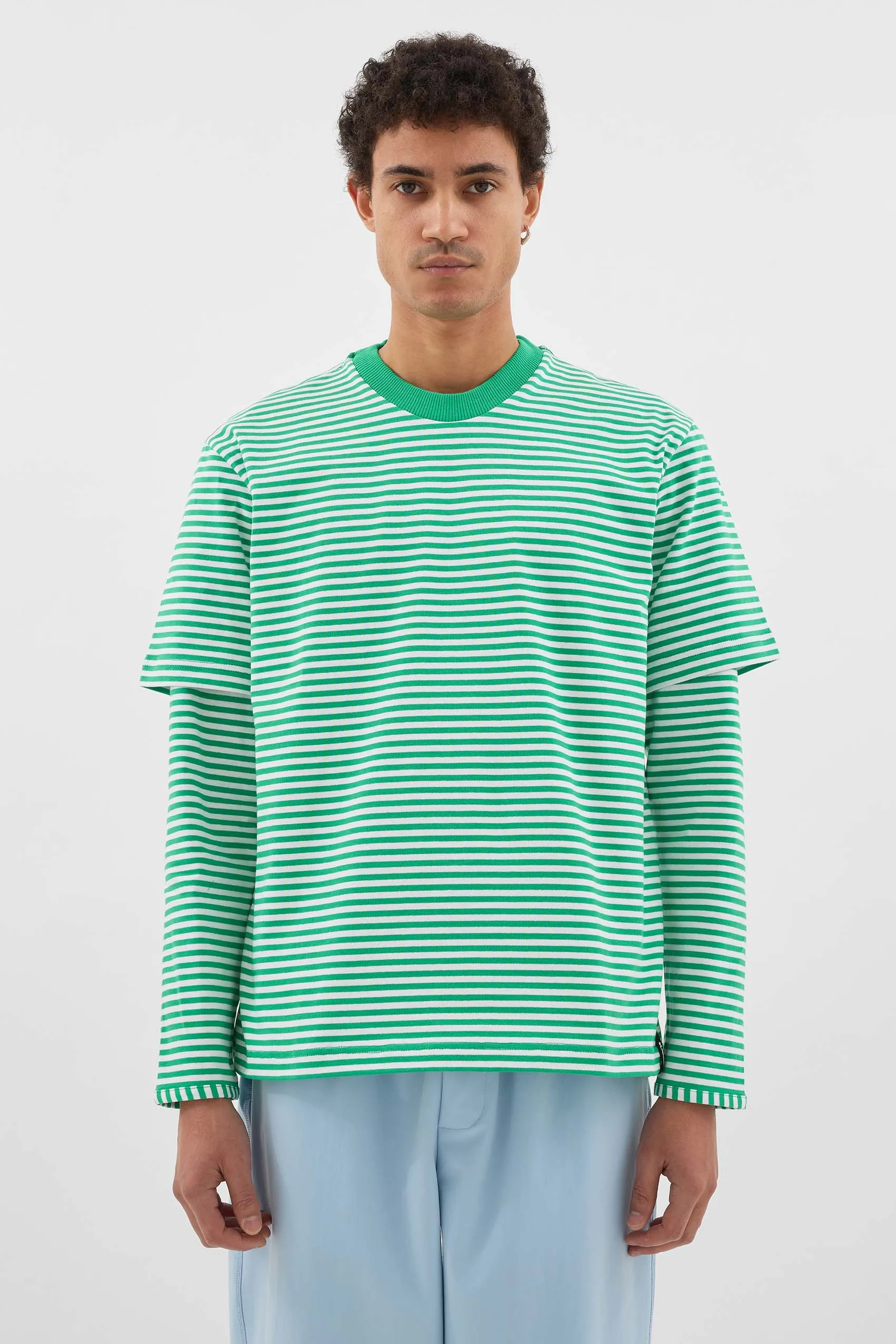 OVER T-SHIRT / off white & bright green stripes sold by Sunnei product image thumbnail 2