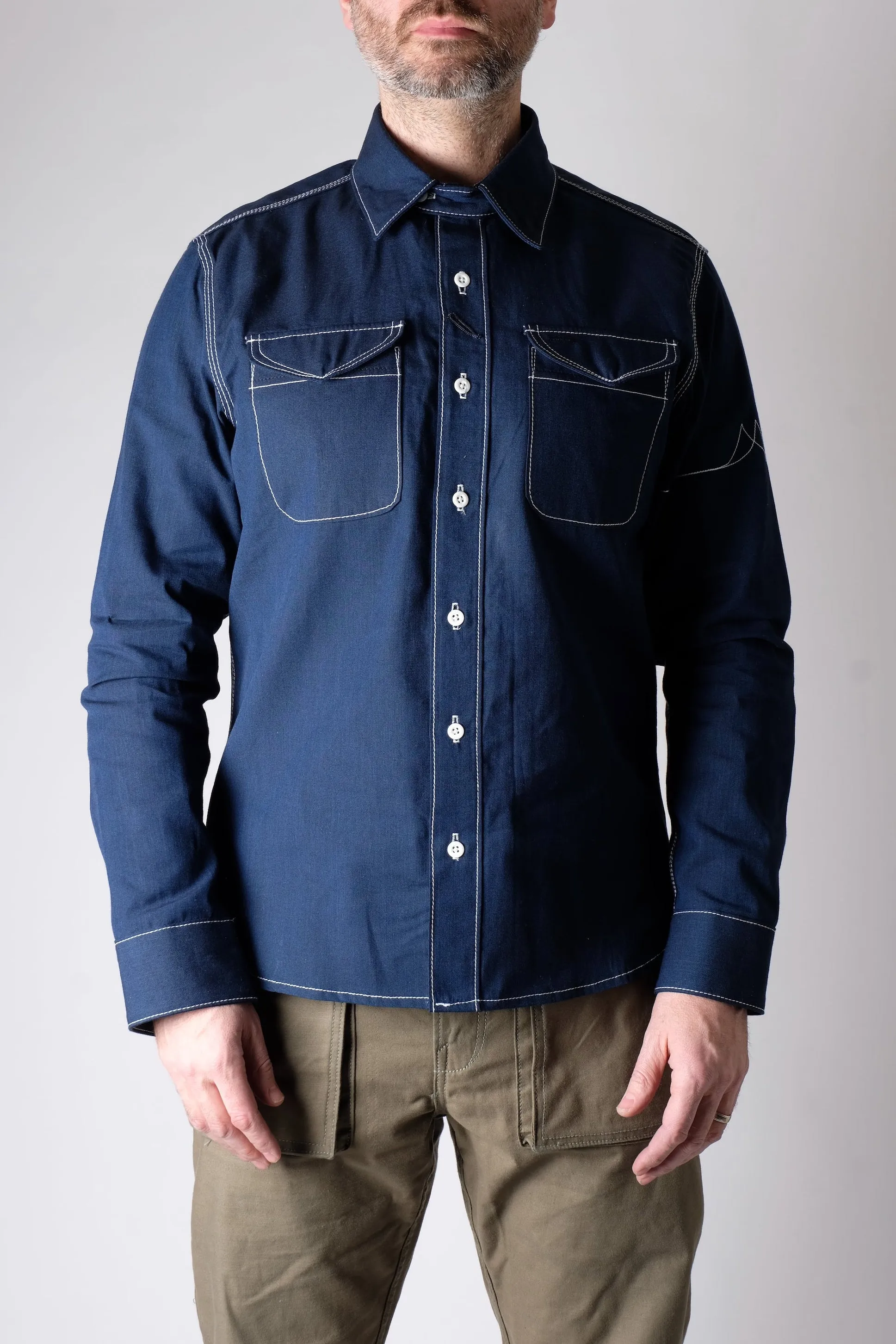LES Dark Indigo Selvedge Chambray sold by Fitted Underground