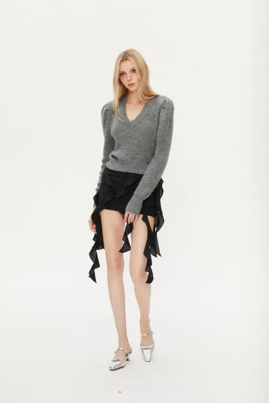 Blaire V-neck Knit Sweater in Gray sold by PANN