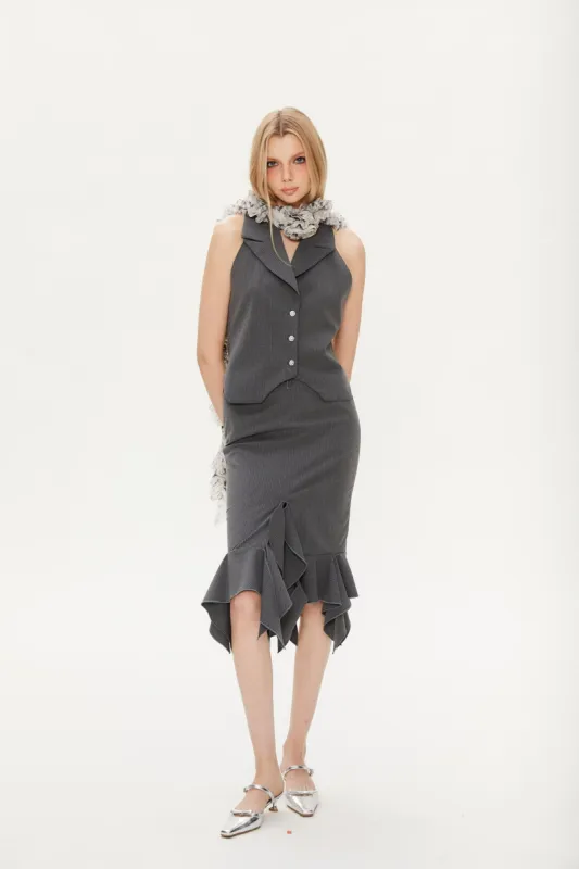 Joan Backless Neck Stripe Vest in Dark Gray sold by PANN