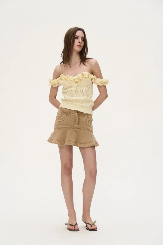 Vienne Cropped Knit Top in Yellow sold by PANN