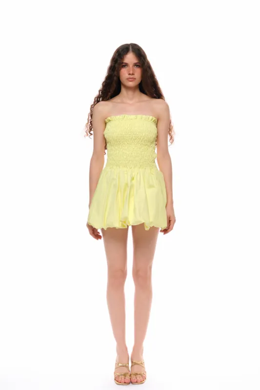 Yuki Floral Bustier Dress in Yellow sold by PANN