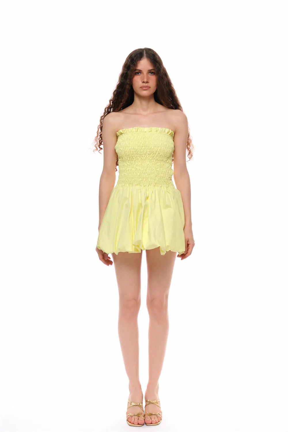 Yuki Floral Bustier Dress in Yellow sold by PANN