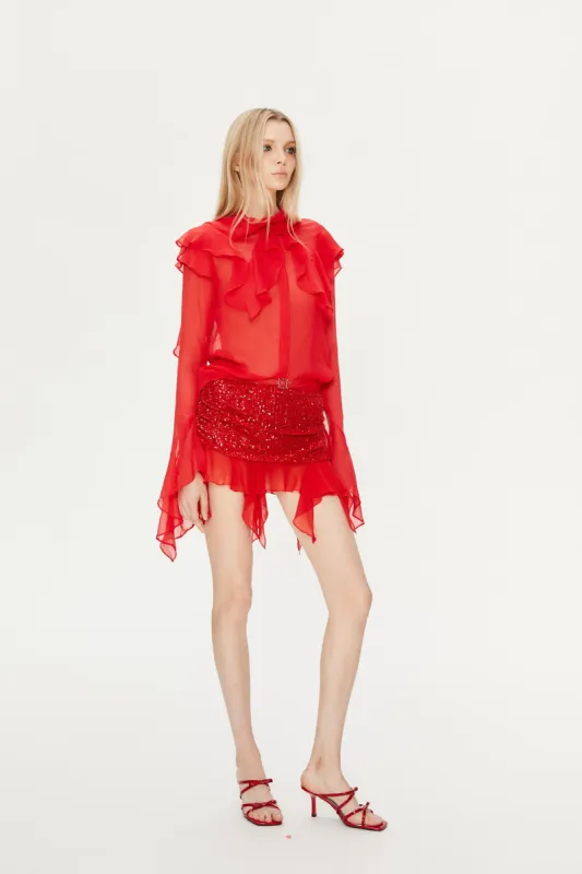 Polly Sequin Mini Skirt in Red sold by PANN