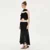 Avril Ruffled Chiffon Sleeveless Top in Black sold by PANN