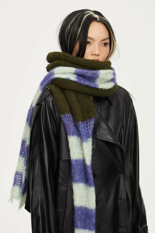 Miko alpaca Wool Stripe Scarf in green sold by PANN