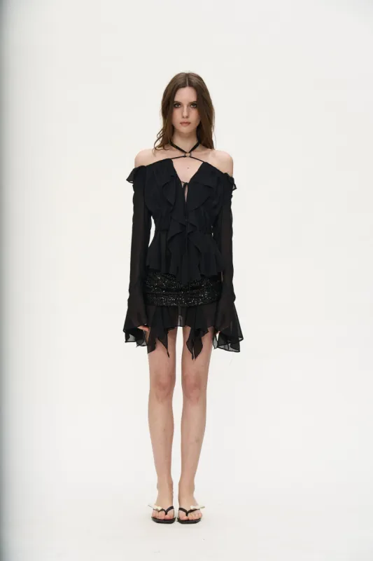 Polly Sequin Mini Skirt in Black sold by PANN