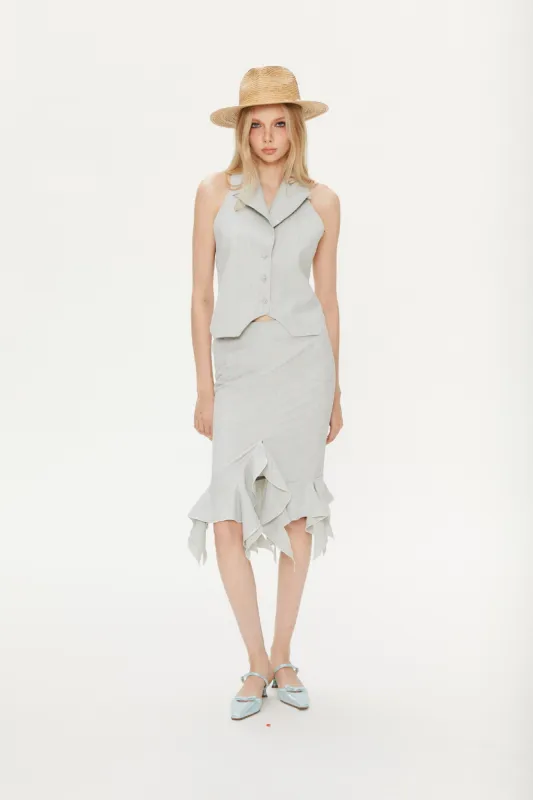 Joan Backless Neck Stripe Vest in Light Gray sold by PANN