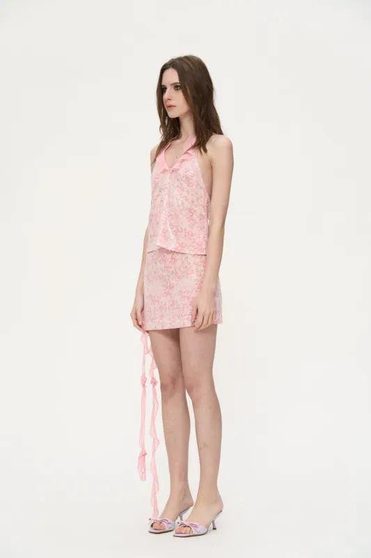 Elsie Sequined Mini Skirt in Pink sold by PANN