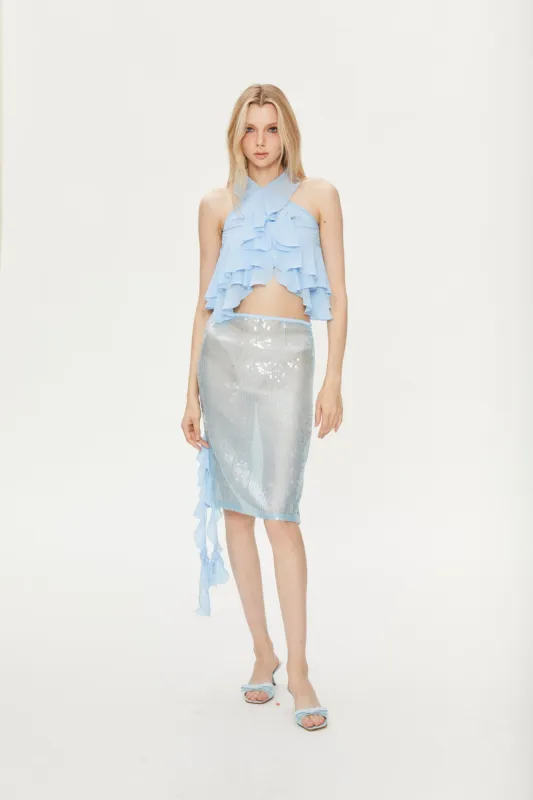 Liz Classic Lace Embellished Skirt in Blue sold by PANN