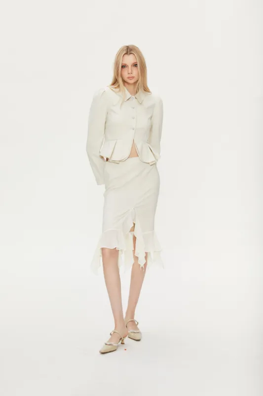 Mag Lace Splicing Fishtail Skirt in Beige sold by PANN