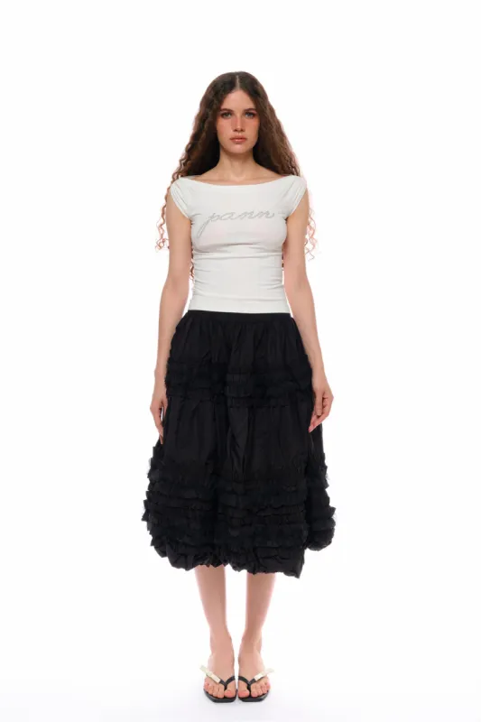 Ada Boat Neck T-Shirt in White sold by PANN