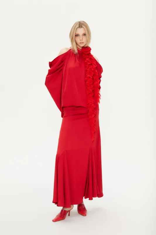 Pola Pleated Fishtail Skirt in Red sold by PANN