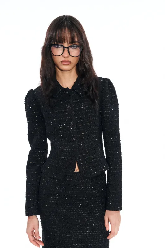 Nina Woven Tweed Mini Skirt in Black sold by PANN