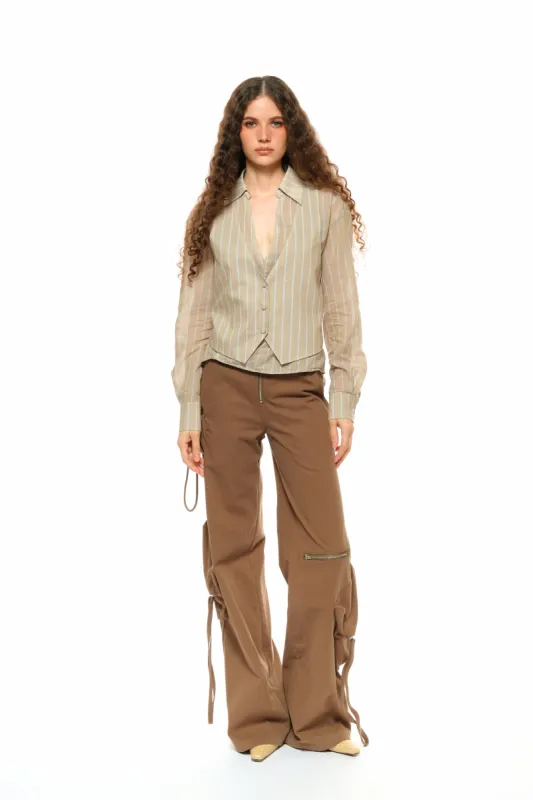 Mavis Low-Waist Cargo Pants in Brown sold by PANN