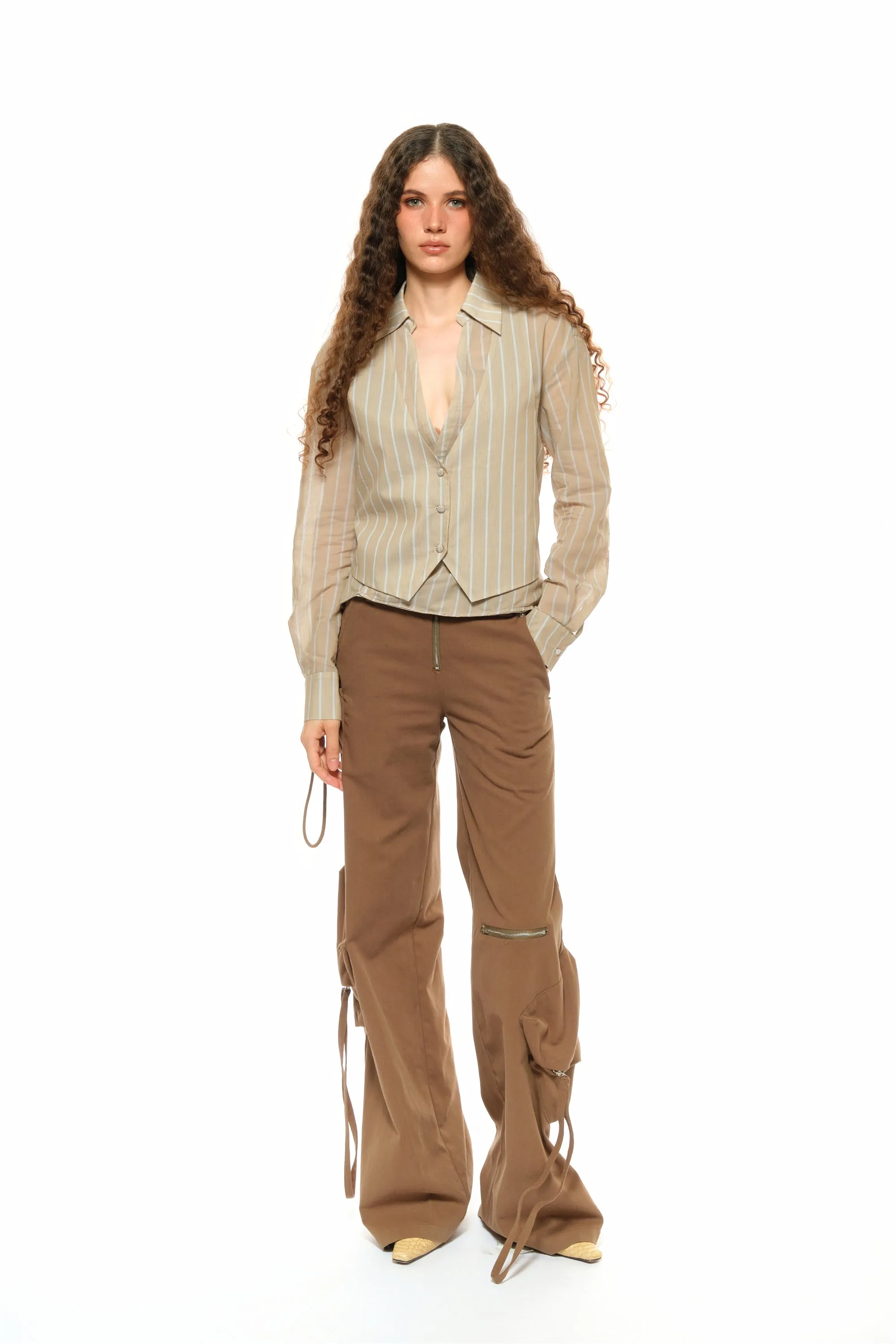 Mavis Low-Waist Cargo Pants in Brown sold by PANN product image thumbnail 2