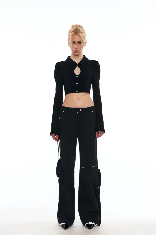 Mavis Low-Waist Cargo Pants in Black sold by PANN