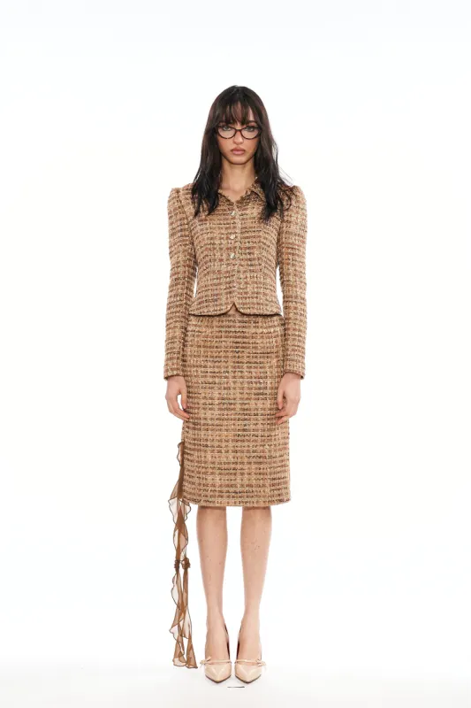 Liz Woven Tweed Skirt in Yellow sold by PANN