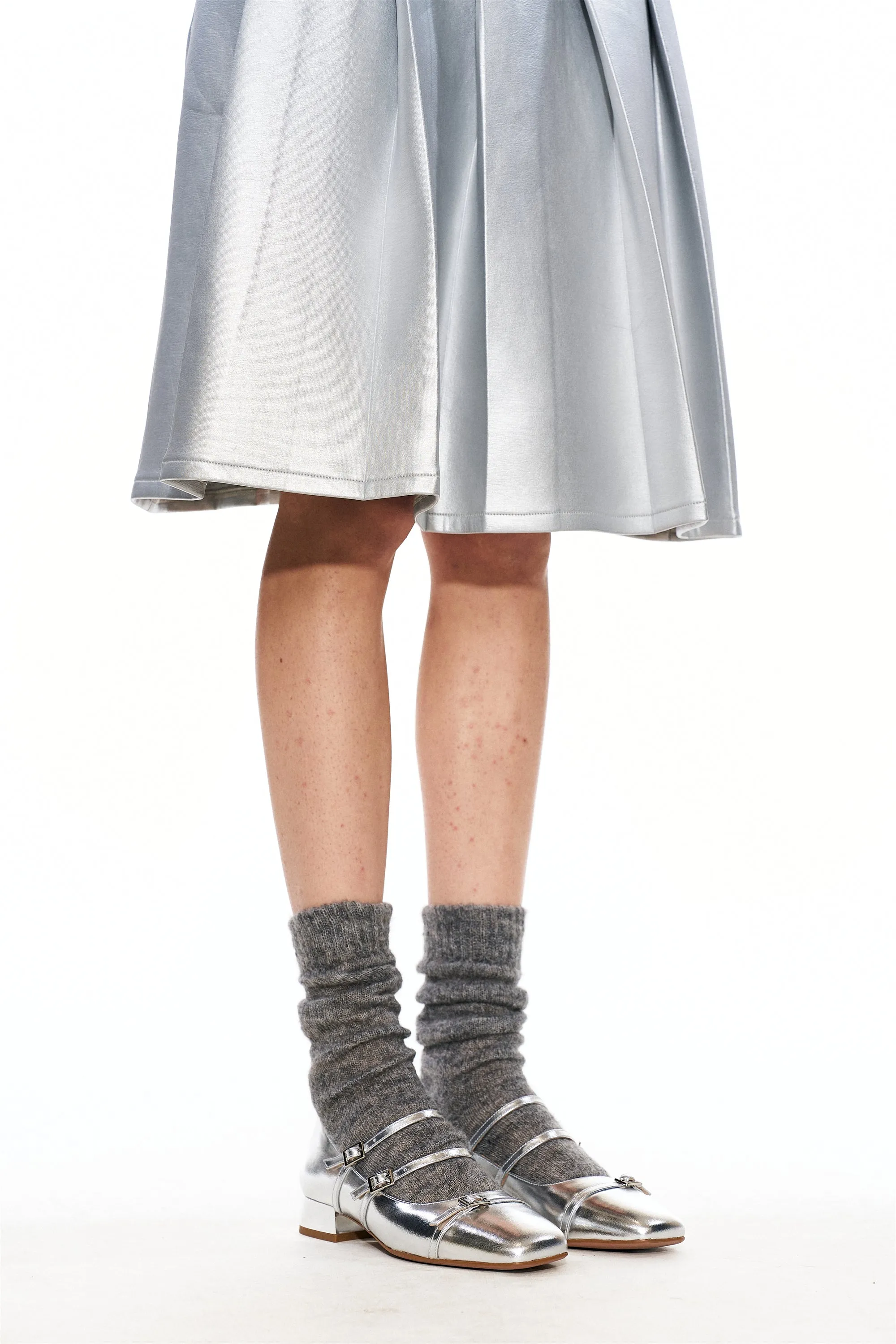 Lidia Silver-Coated Pleated Skirt sold by PANN