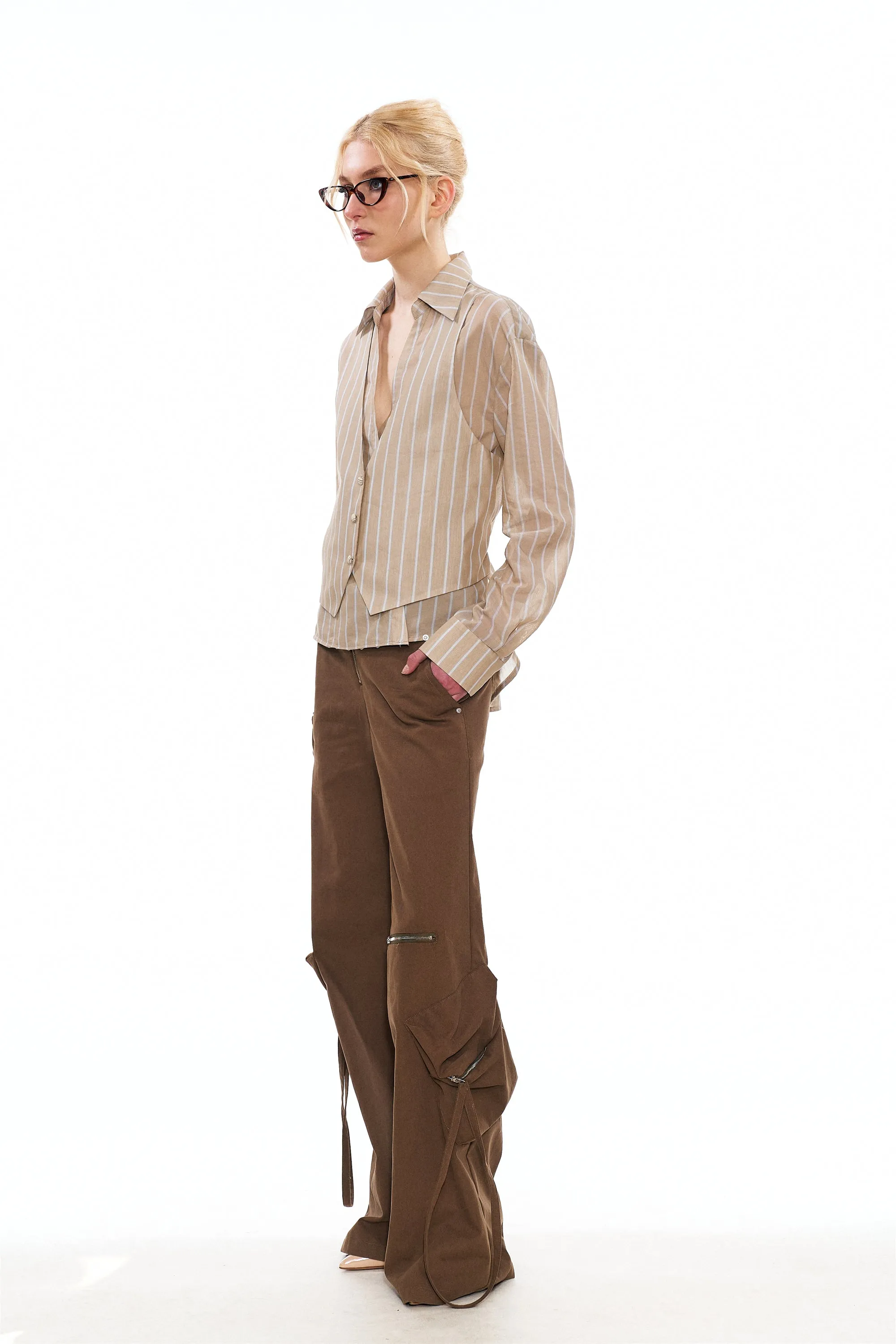 Lee Layered Vest Stripe Shirt in Brown sold by PANN product image thumbnail 3