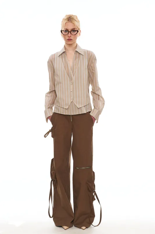 Lee Layered Vest Stripe Shirt in Brown sold by PANN