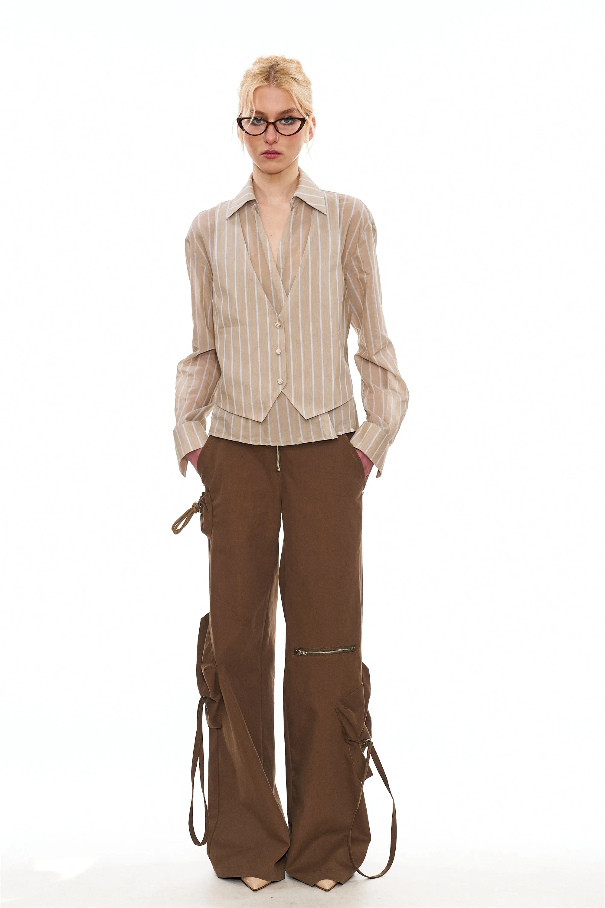 Lee Layered Vest Stripe Shirt in Brown sold by PANN