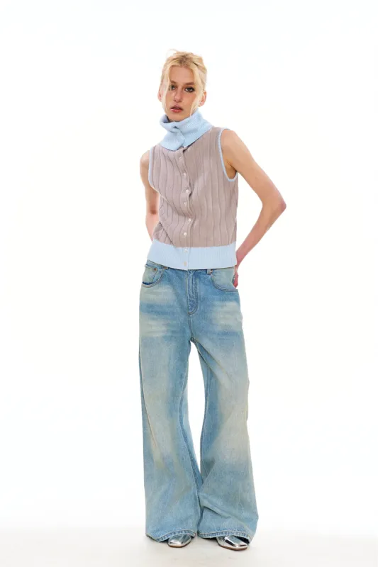 Katy Sleeveless Ribbed Cardigan in Blue sold by PANN