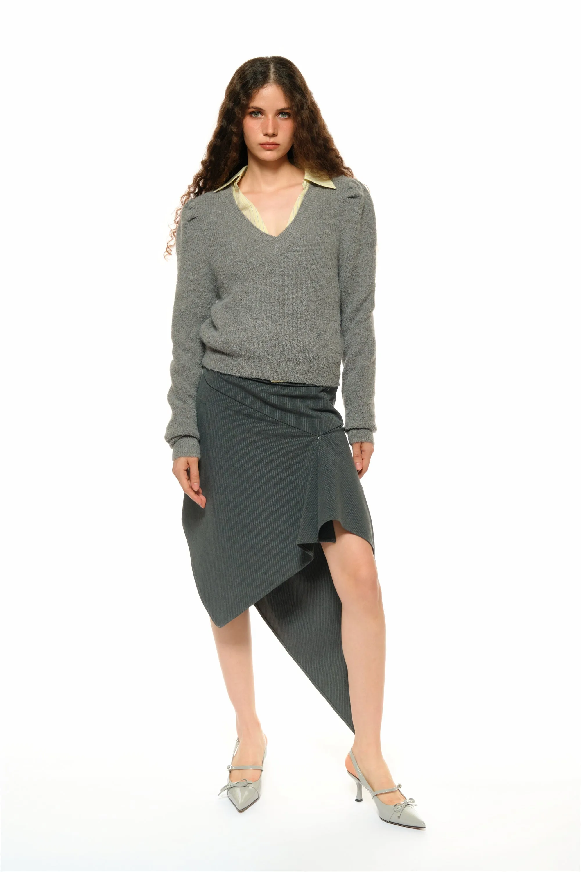 Leah Asymmetrical Tailored Skirt in Gray sold by PANN product image thumbnail 4
