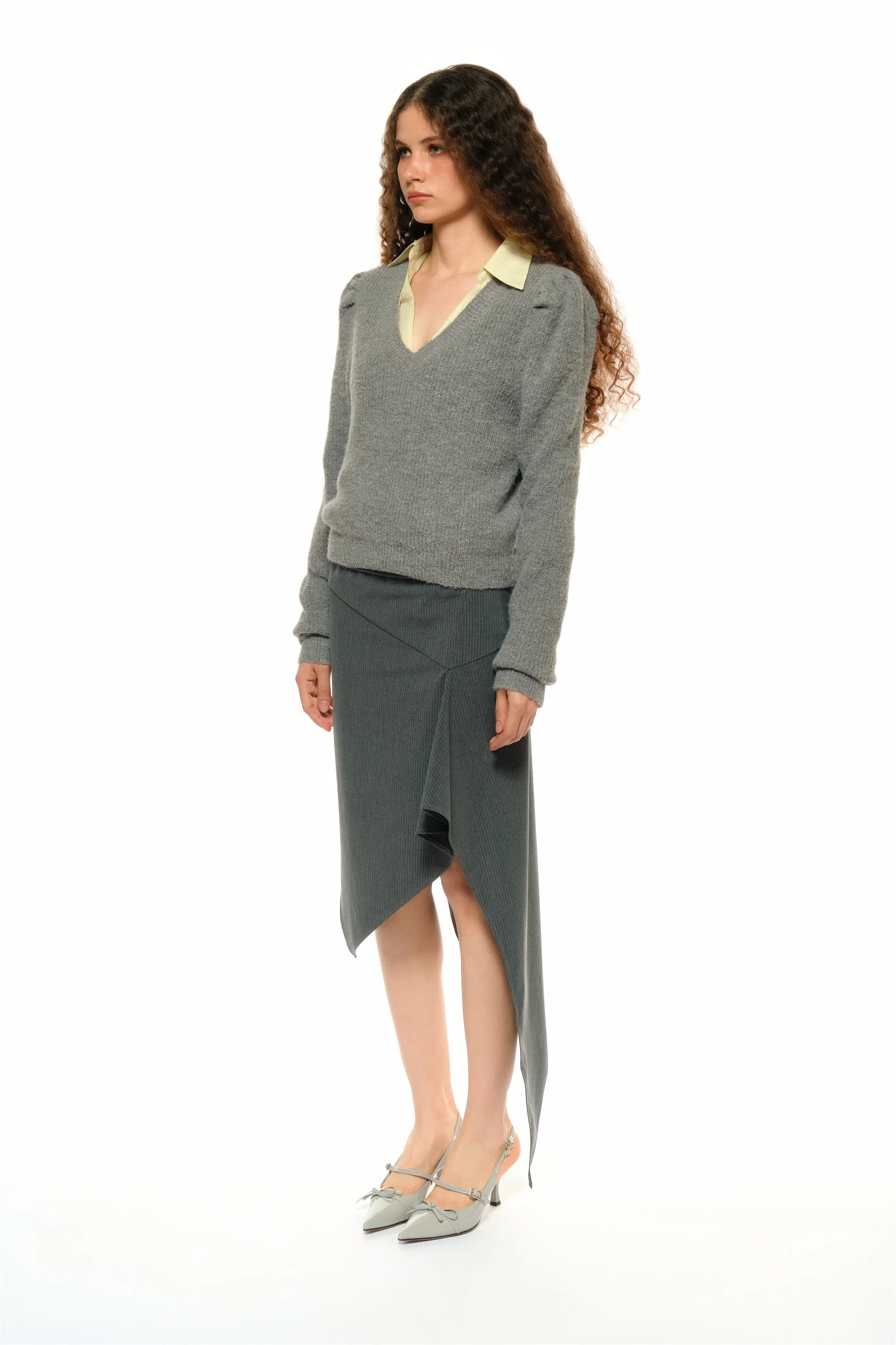 Leah Asymmetrical Tailored Skirt in Gray sold by PANN product image thumbnail 2