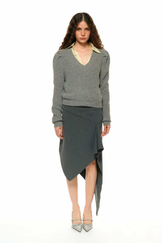 Leah Asymmetrical Tailored Skirt in Gray sold by PANN