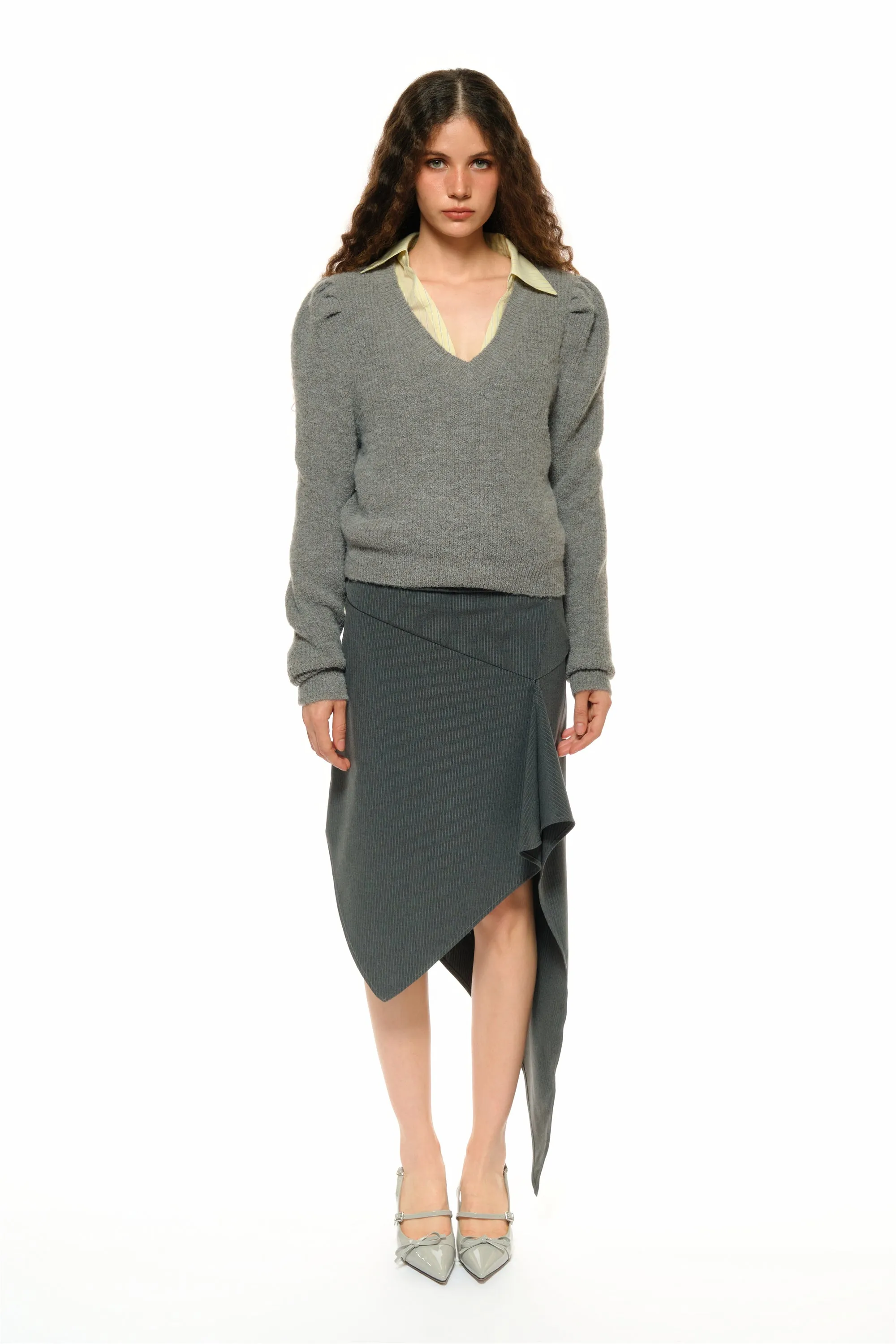 Leah Asymmetrical Tailored Skirt in Gray sold by PANN