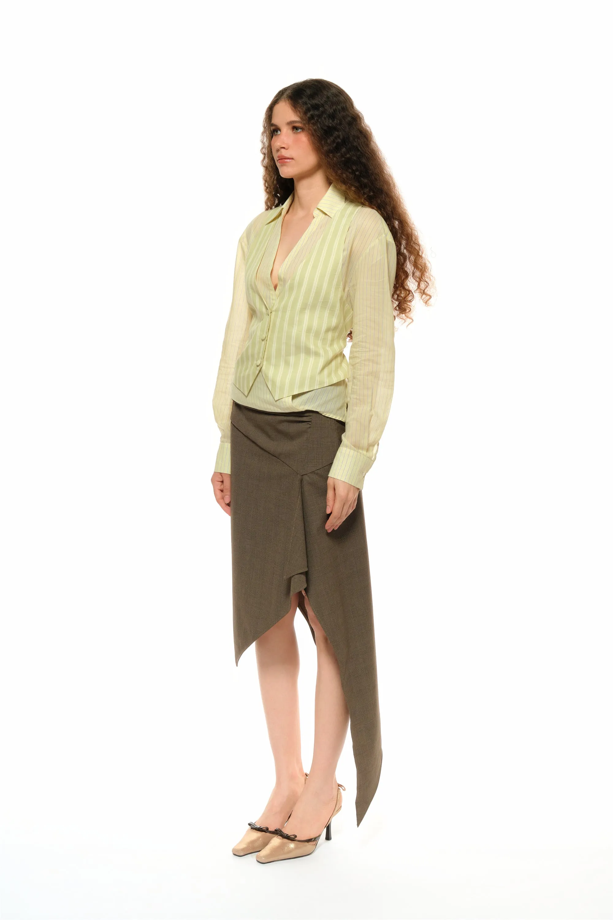 Leah Asymmetrical Tailored Skirt in Brown sold by PANN product image thumbnail 2