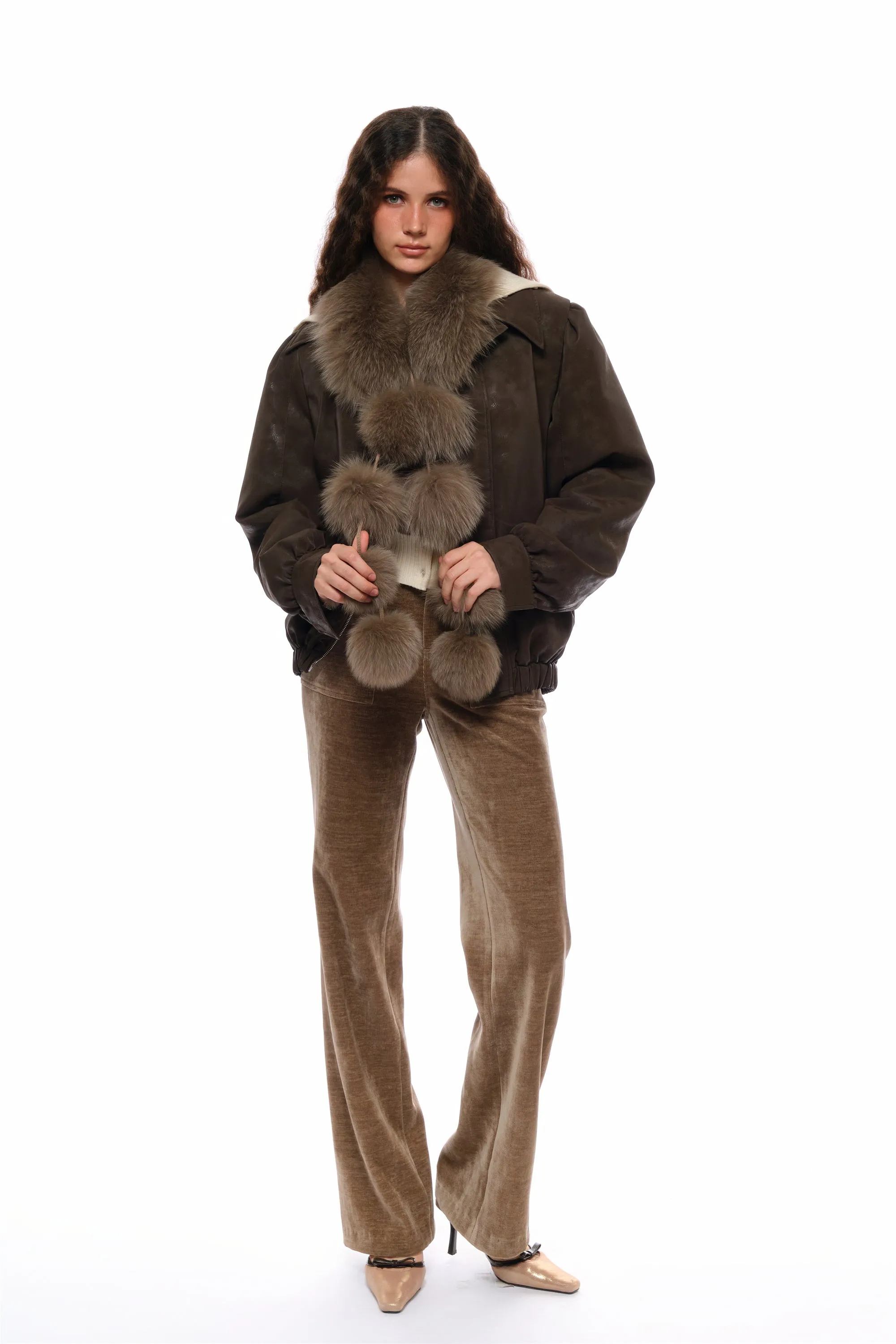 Bette Dreamy Pom-Pom Fur Scarf in Brown sold by PANN product image thumbnail 3