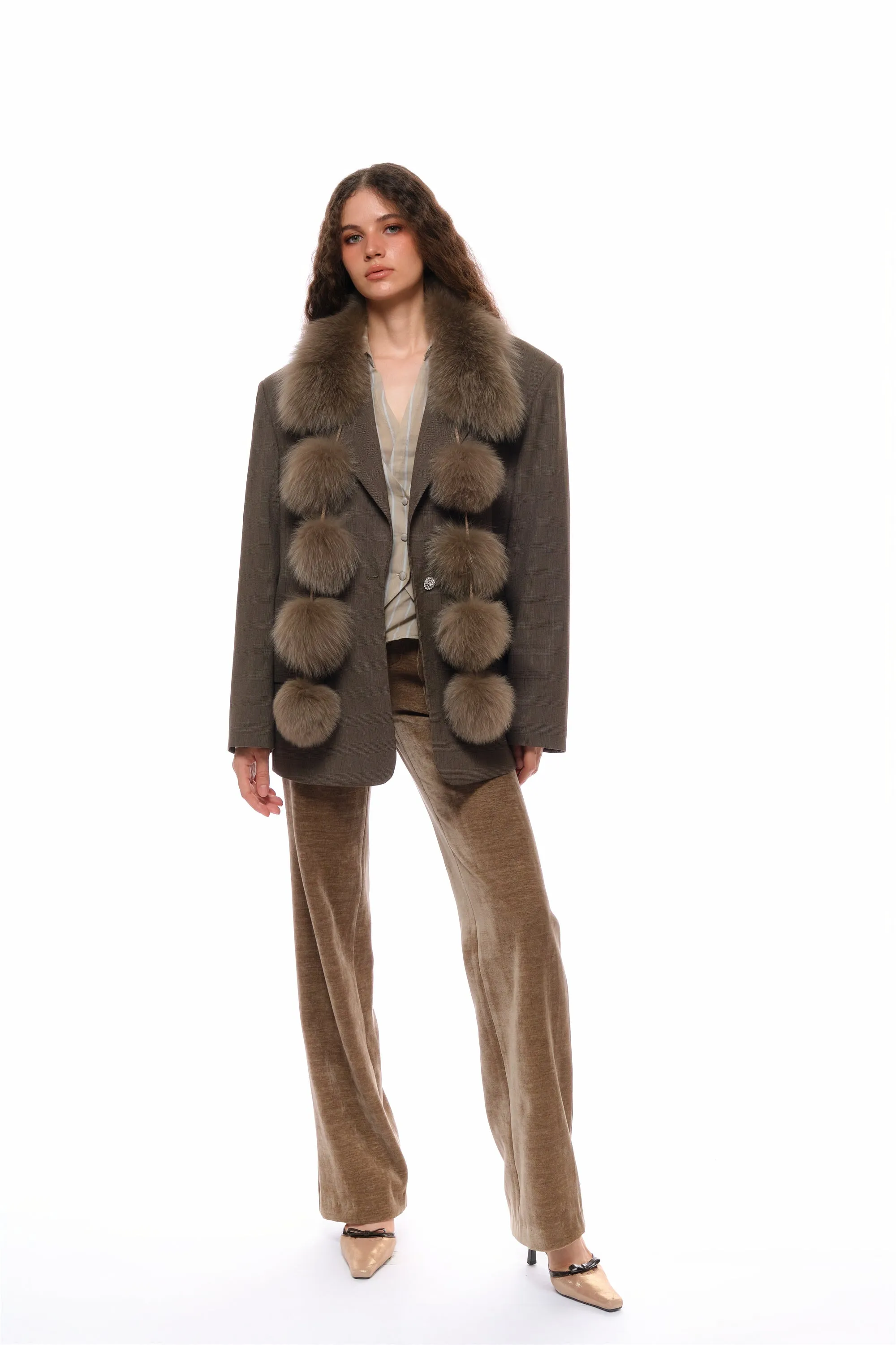 Bette Dreamy Pom-Pom Fur Scarf in Brown sold by PANN product image thumbnail 4