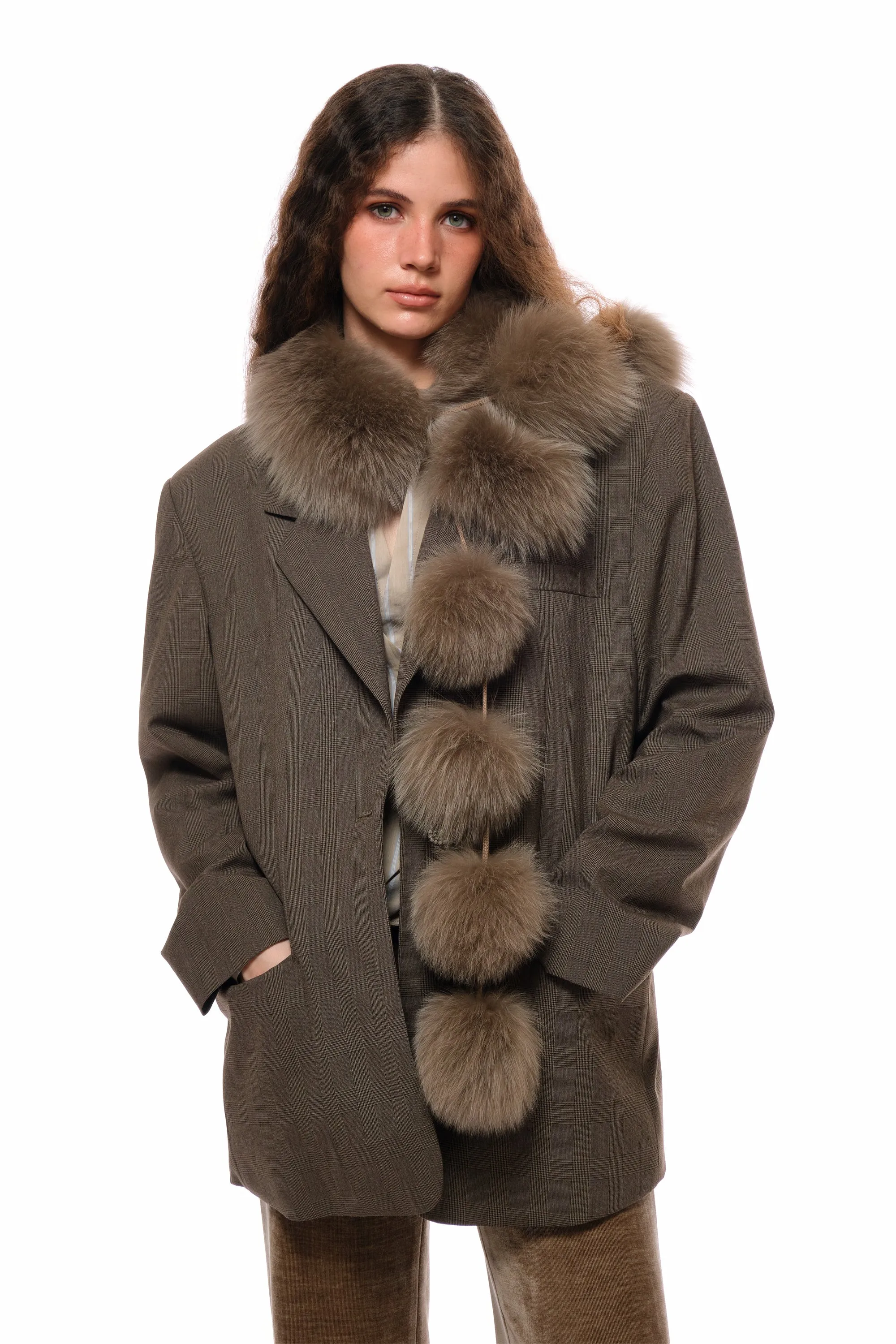 Bette Dreamy Pom-Pom Fur Scarf in Brown sold by PANN product image thumbnail 5