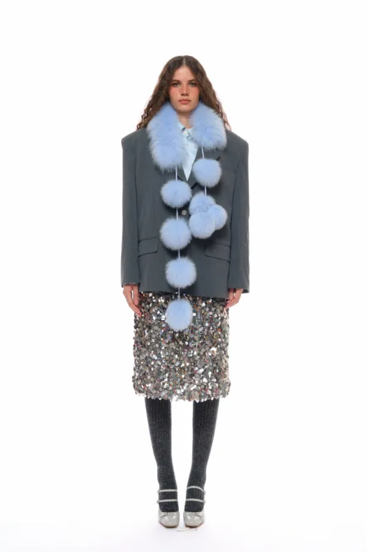 Bette Dreamy Pom-Pom Fur Scarf in Blue sold by PANN