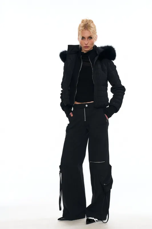 Erica Fox Fur-Trimmed Cotton Jacket in Black sold by PANN