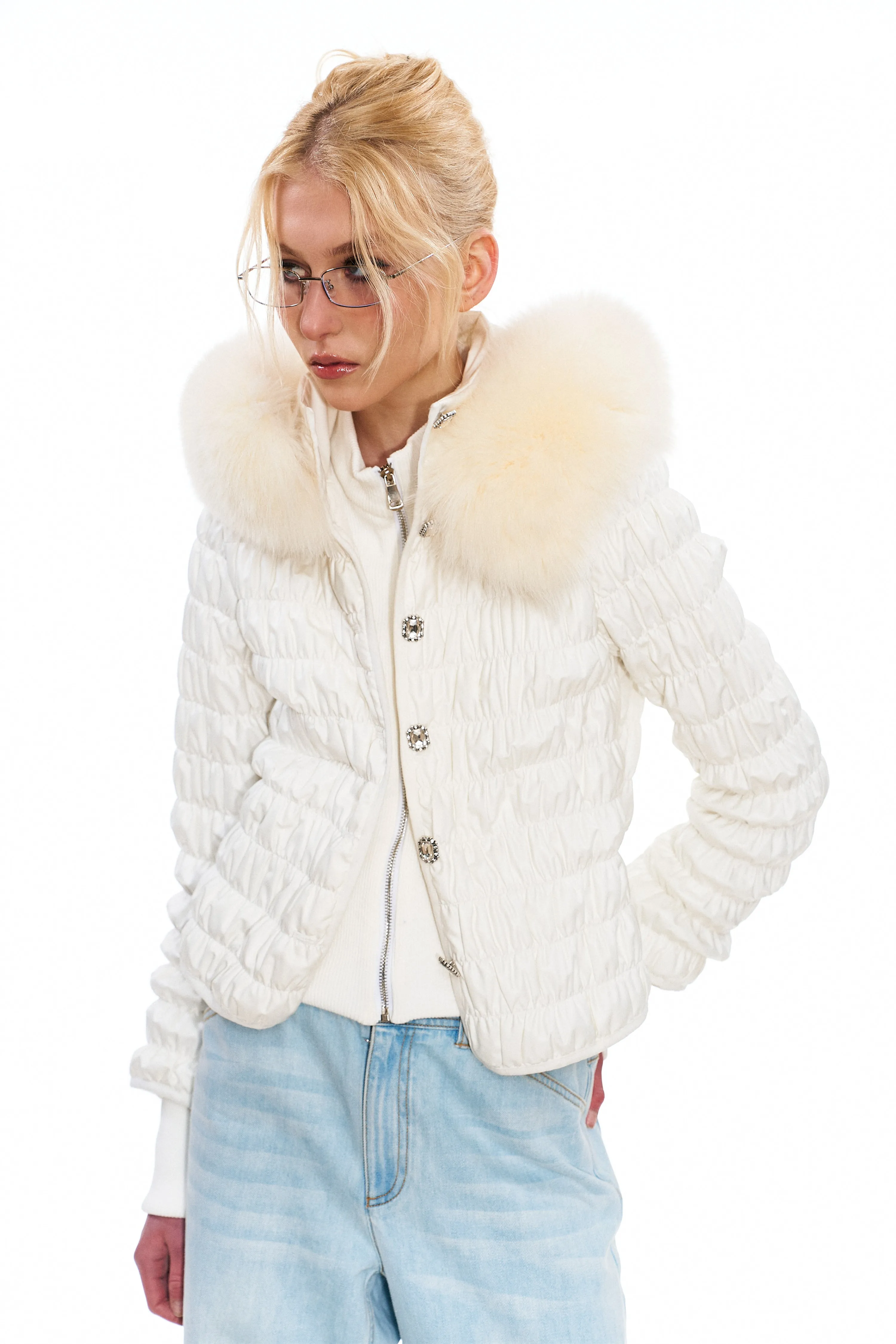 Erica Fox Fur-Trimmed Cotton Jacket in White sold by PANN product image thumbnail 5