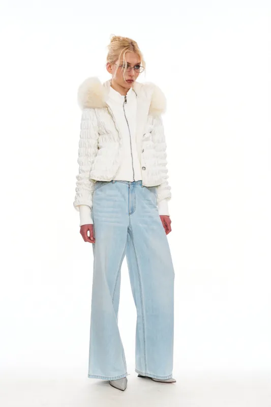 Erica Fox Fur-Trimmed Cotton Jacket in White sold by PANN